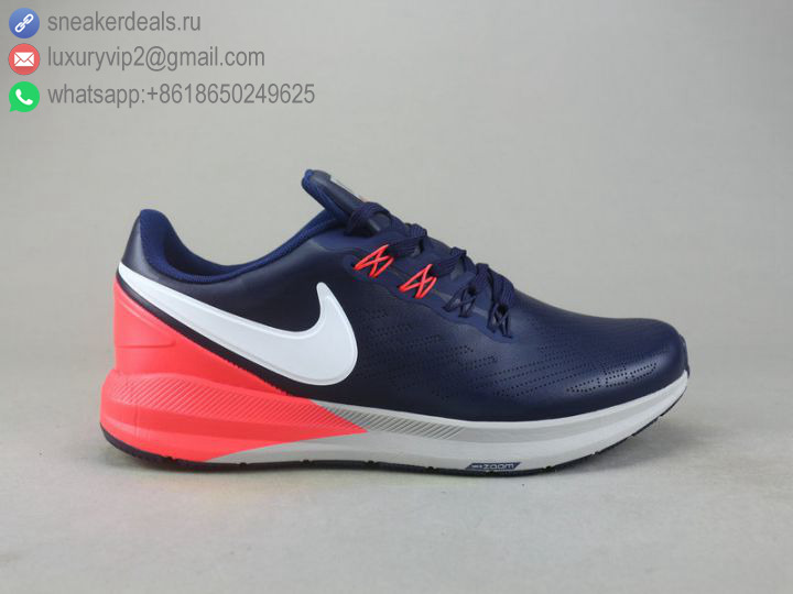 NIKE AIR ZOOM STRUCTURE 22 NAVY WHITE ORANGE LEATHER MEN RUNNING SHOES